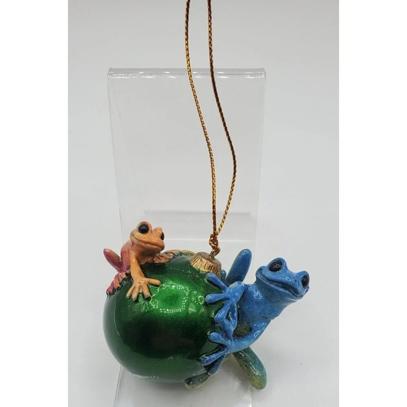 2003 Kitty's Critters Frog Ornaments Colorful Looking For Santa 3" Holiday w/Box - Picture 3 of 9